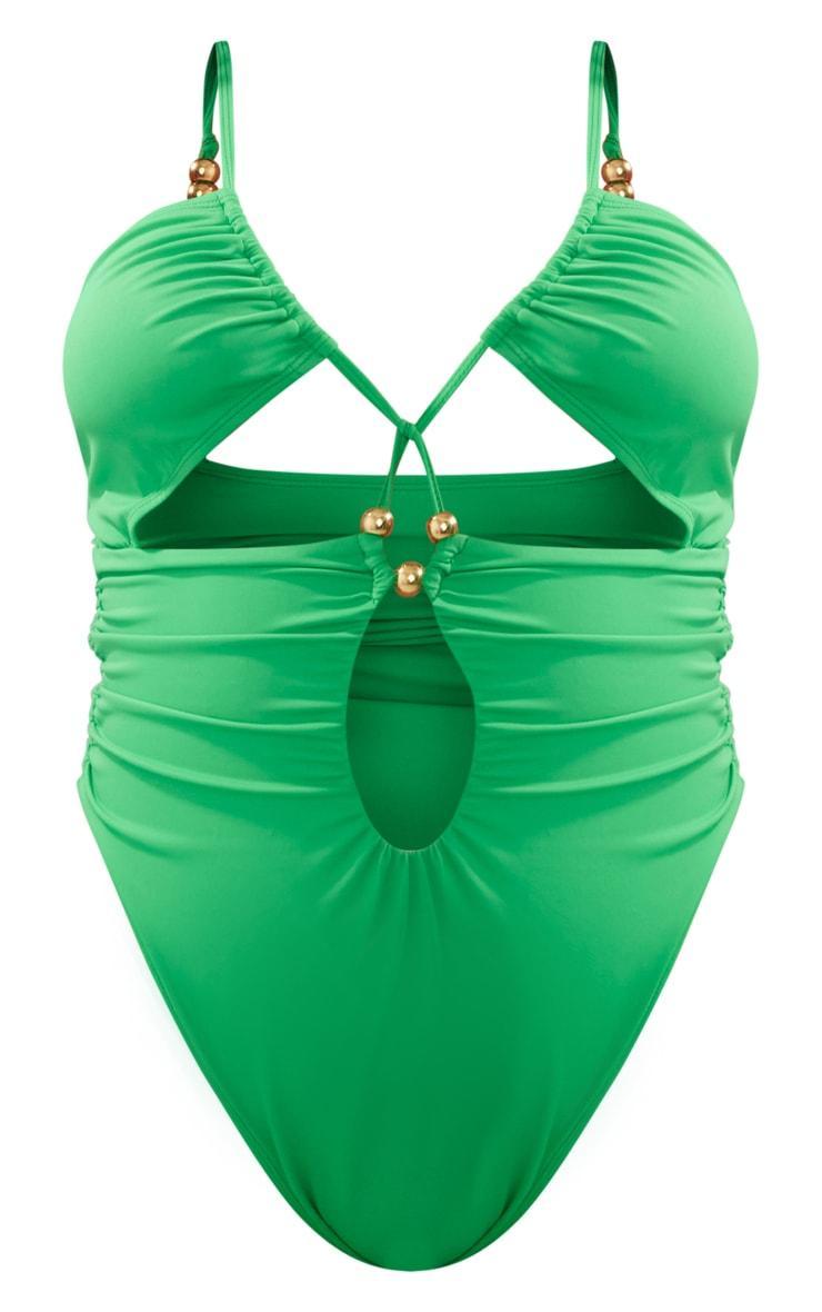 Plus Green Bead Detail Ruched Cut Out Swimsuit Product Image