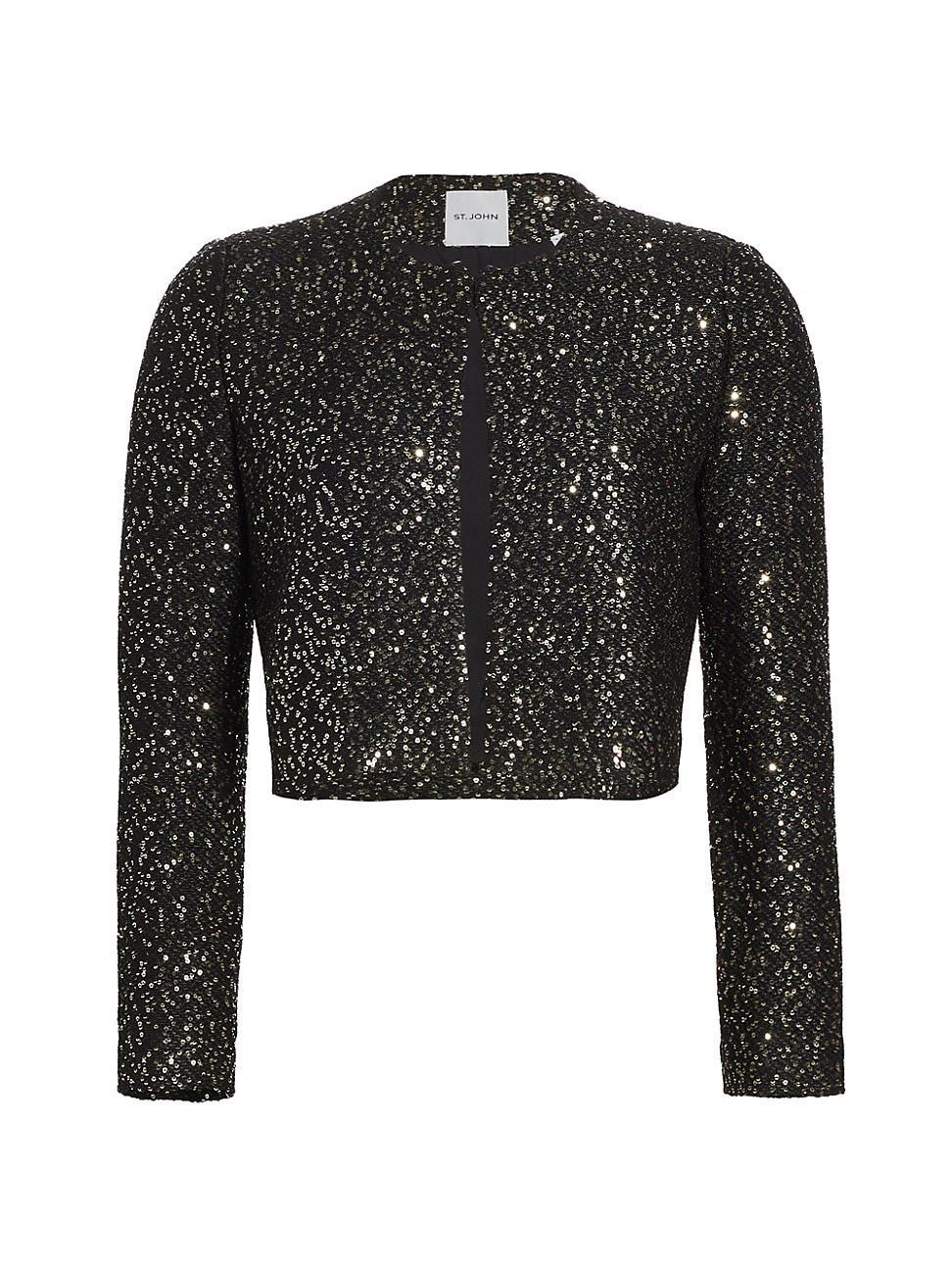 Womens Sequined Tweed Crop Jacket Product Image