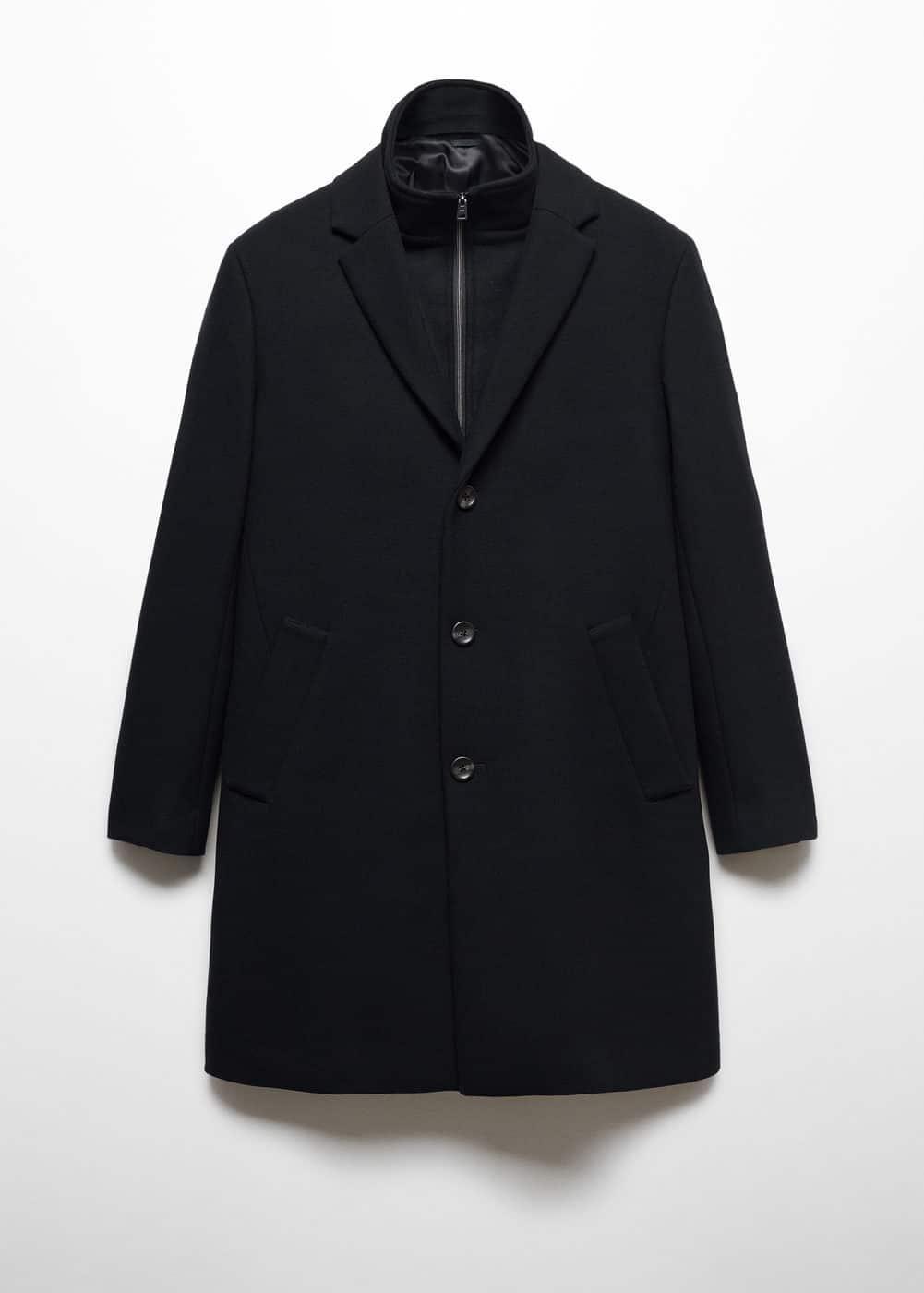 MANGO MAN - Wool coat with detachable collar blackMen Product Image