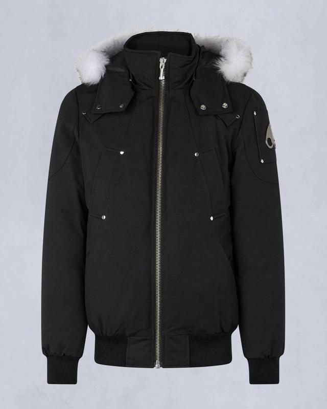 Moose Knuckles Mens Original Ballistic Bomber in Black with Natural Shearling Product Image