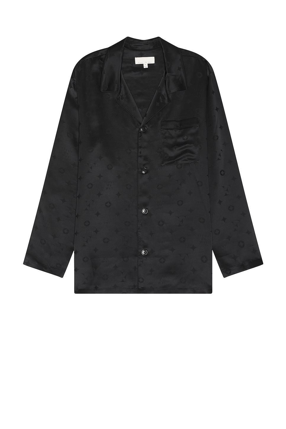 fleur du mal Men's Silk Jacquard PJ Top Black. (also in M, S, XL/1X). Product Image