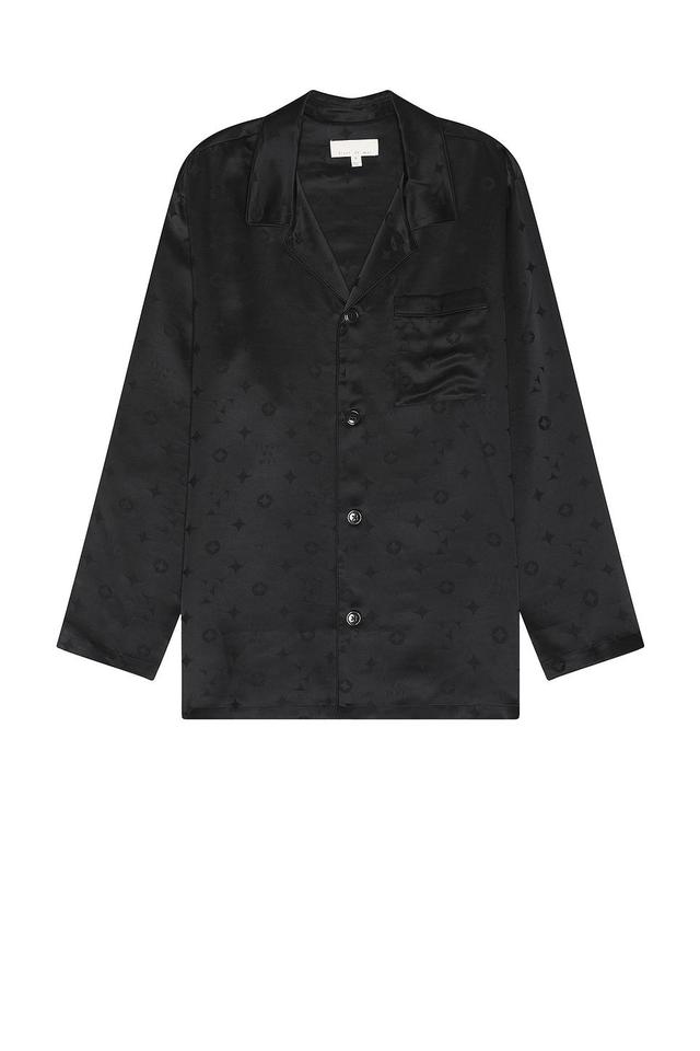 fleur du mal Men's Silk Jacquard PJ Top Black. (also in M, S, XL/1X). Product Image