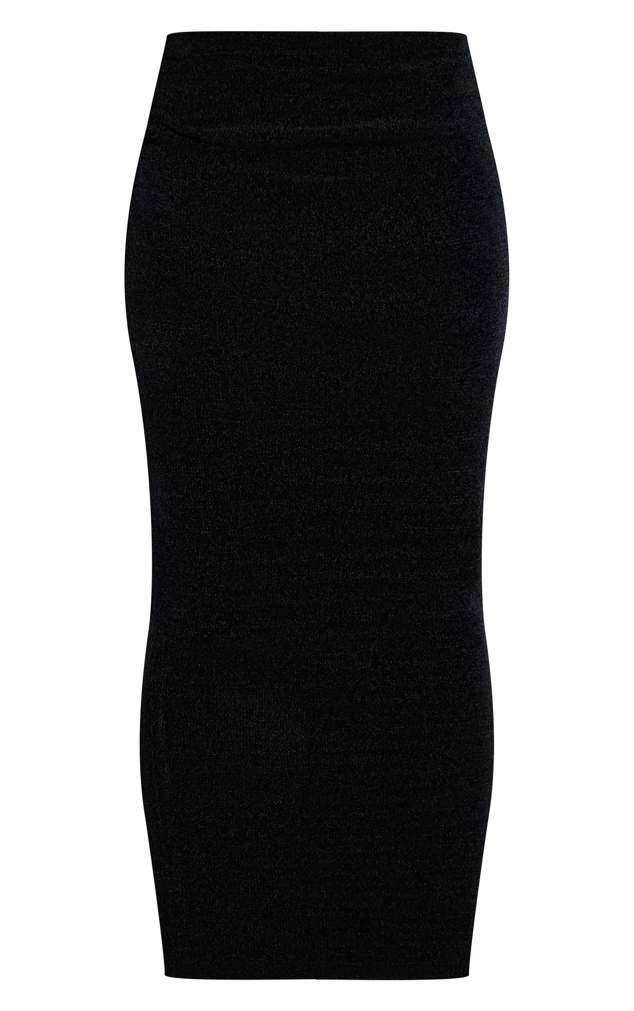 Black Soft Textured Knit Maxi Skirt Product Image