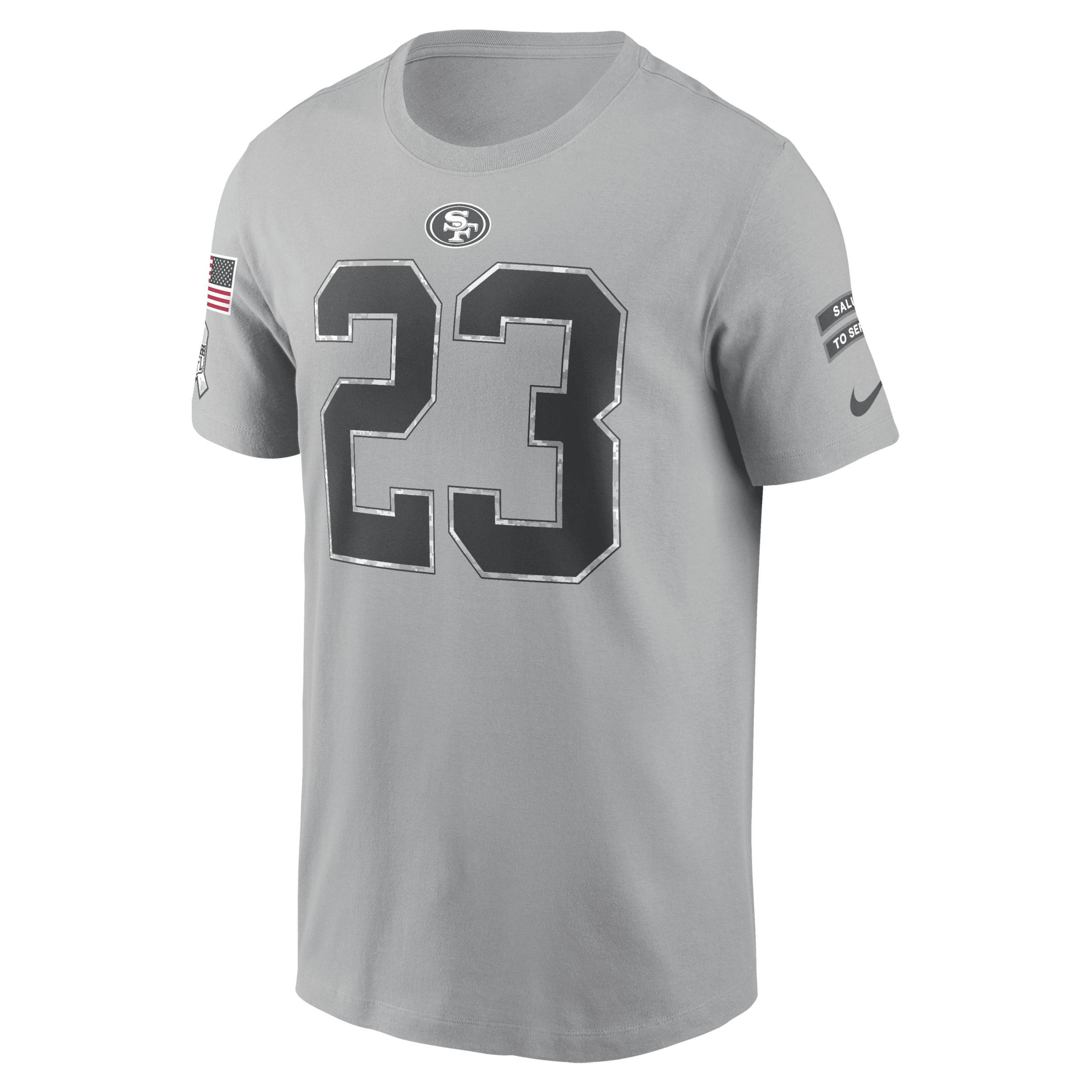 Mens Nike Christian McCaffrey Gray San Francisco 49ers 2024 Salute To Service Name & Number T-Shirt Product Image