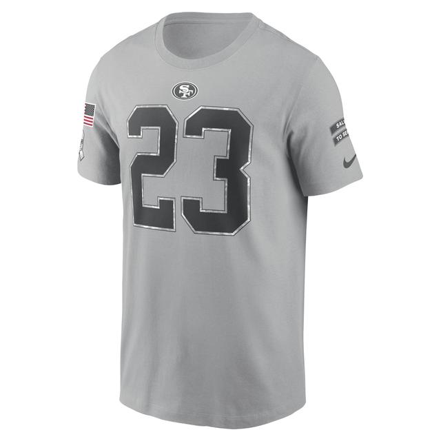 Mens Nike Christian McCaffrey Gray San Francisco 49ers 2024 Salute To Service Name & Number T-Shirt Product Image