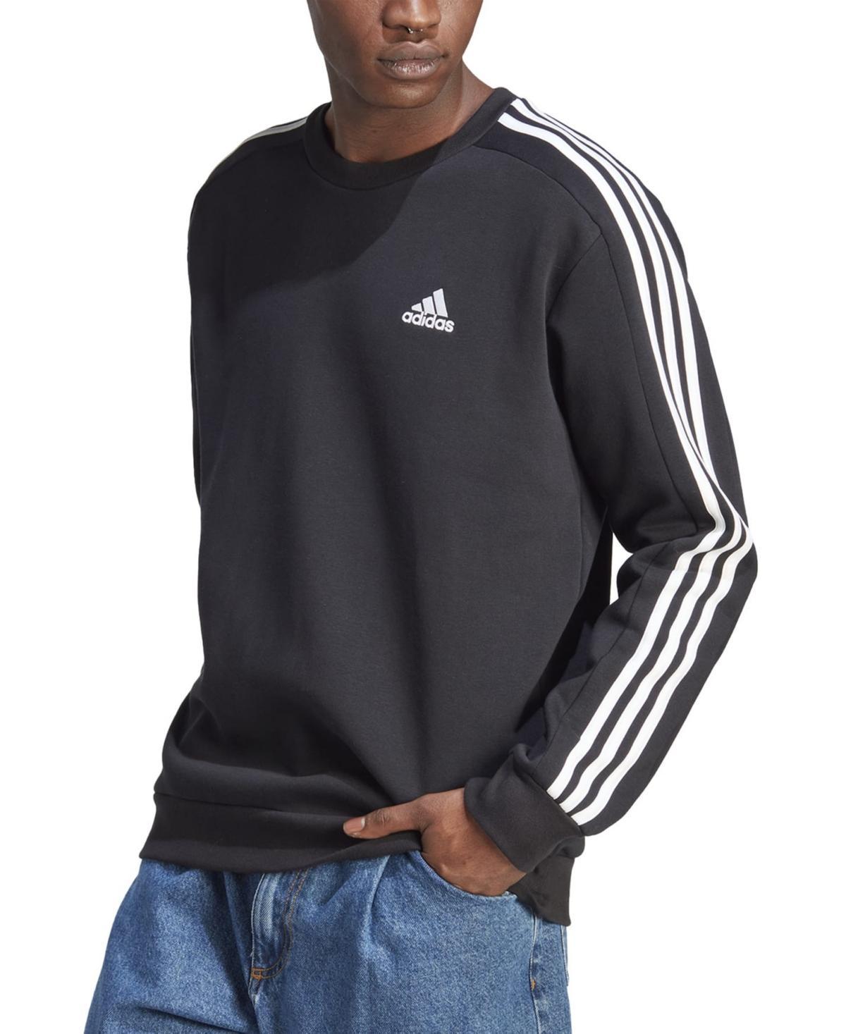 adidas Essentials Fleece 3-Stripes Sweatshirt (Black) Men's Clothing Product Image