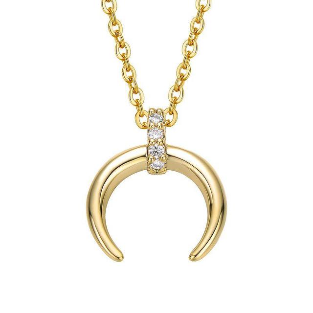 14k Gold Plated Cubic Zirconia Crescent Horn Pendant Necklace, Womens Yellow Product Image