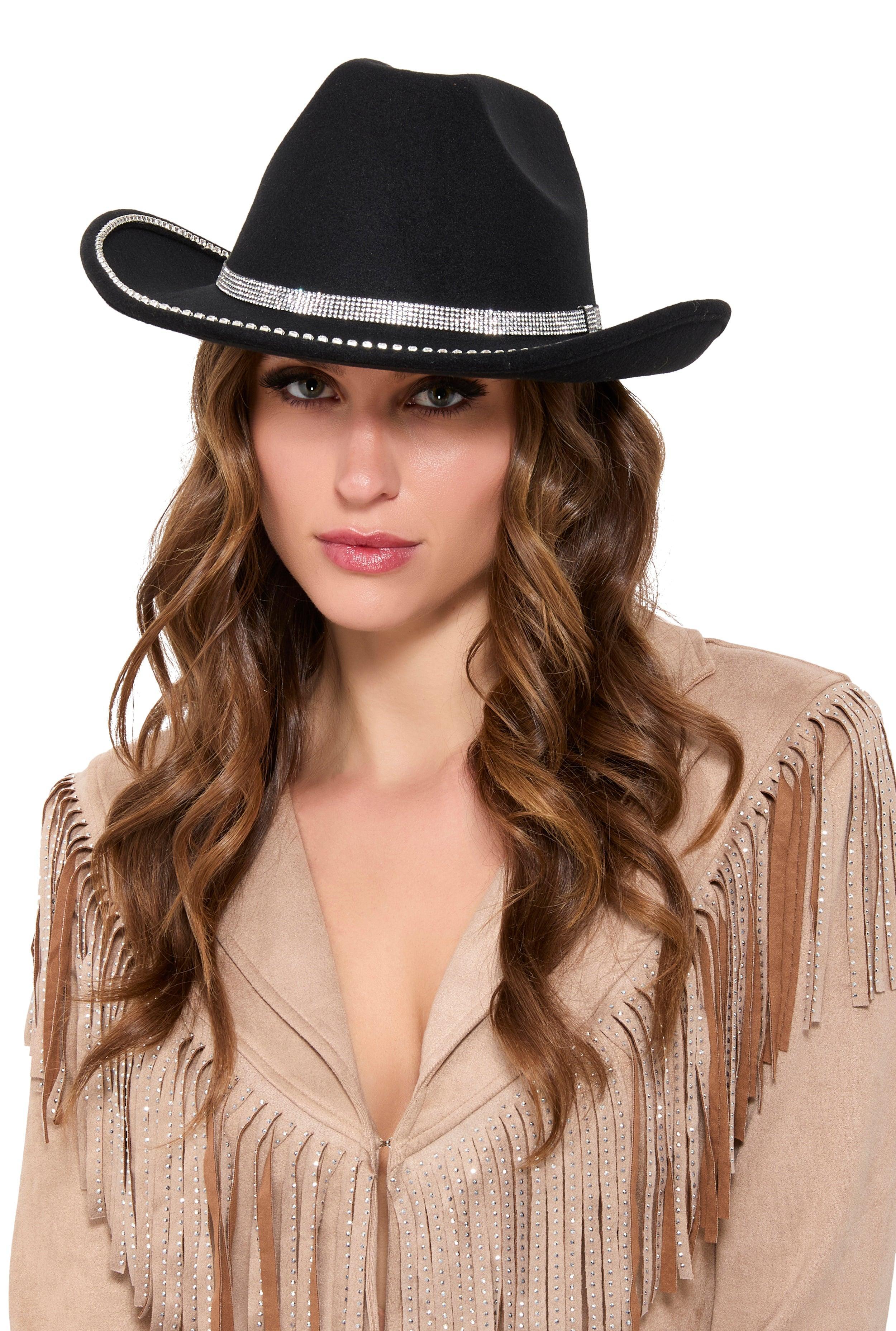 Womens Rhinestone Trim Cowboy Hat product image