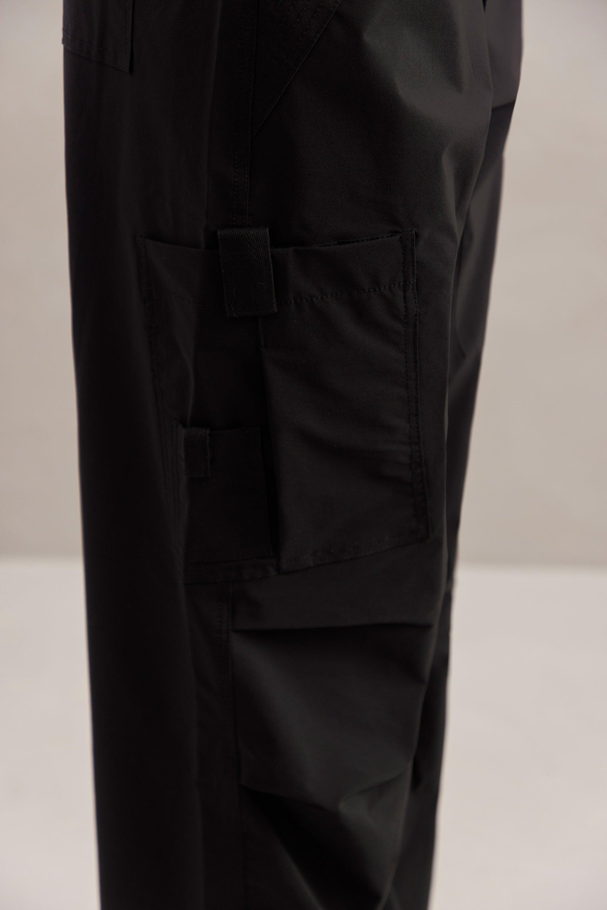 Wide Leg Cargo Trousers in Black Product Image