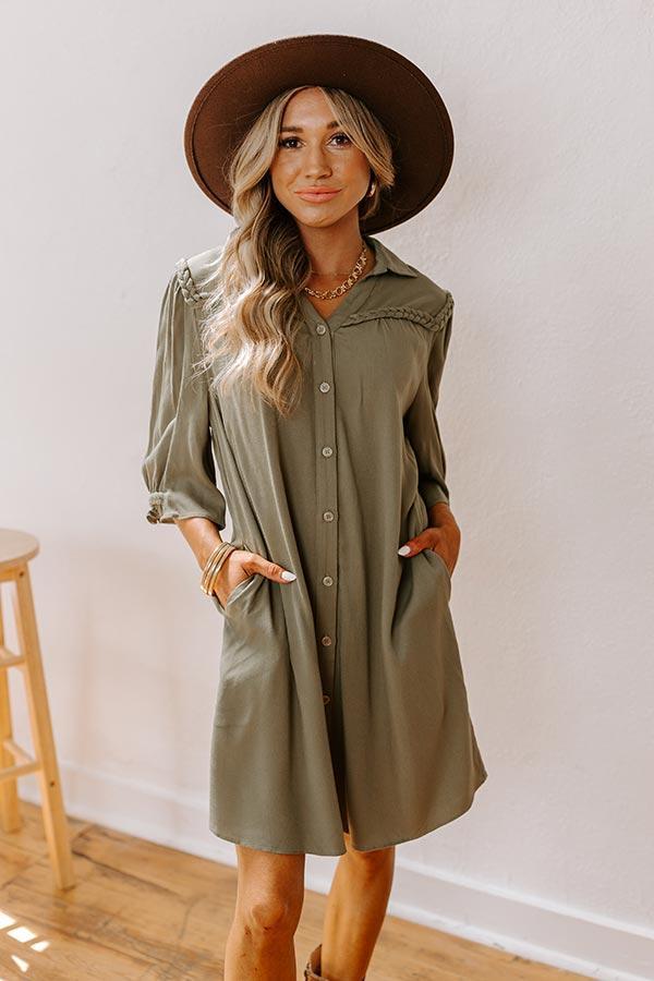 Falling Leaves Button Down Mini Dress in Olive Product Image