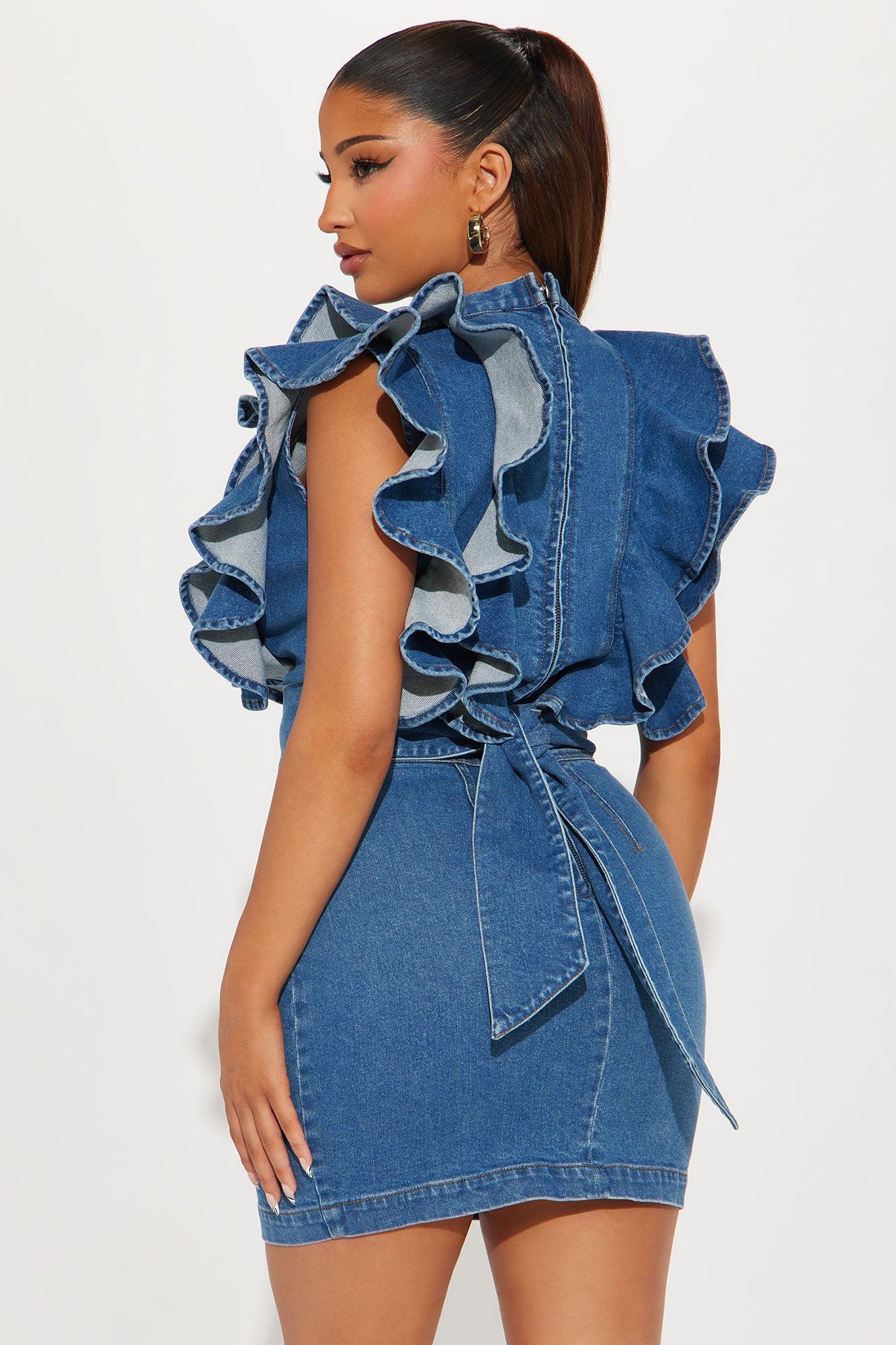 Renae Denim Mini Dress - Blue Product Image