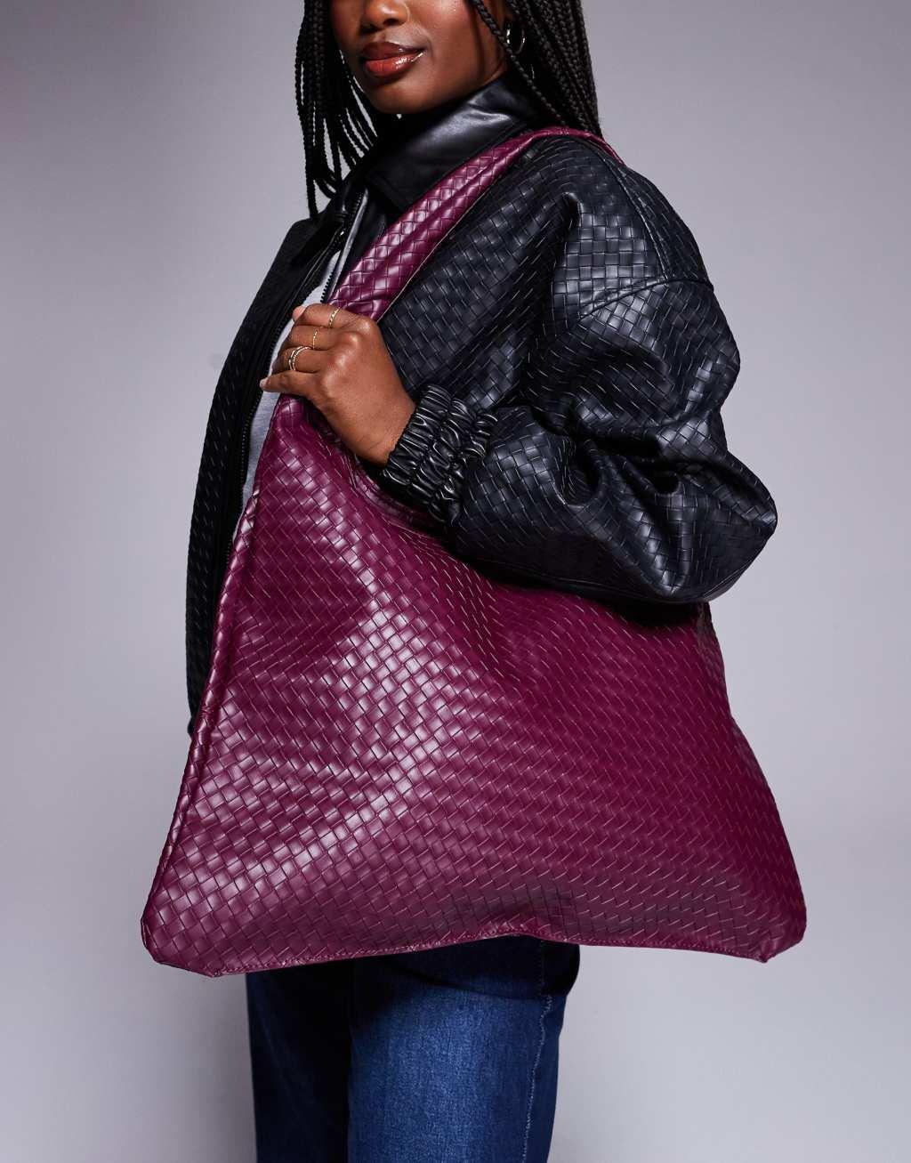 Public Desire slouchy shoulder tote bag in burgundy weave  Product Image