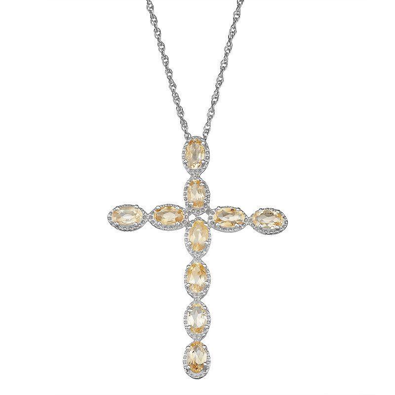 Jewelexcess 2.10 CTW Citrine Gemstone Sterling Silver Cross Pendant, Womens Silvertone Product Image