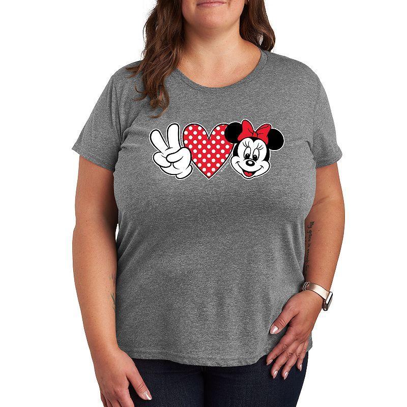 Disneys Minnie Mouse Plus Peace Love Graphic Tee, Womens Grey Gray Product Image