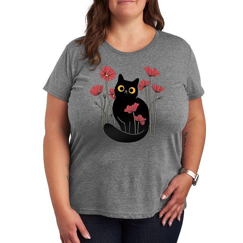 Womens Cat And Poppies Graphic Tee, Girls Grey Gray Product Image