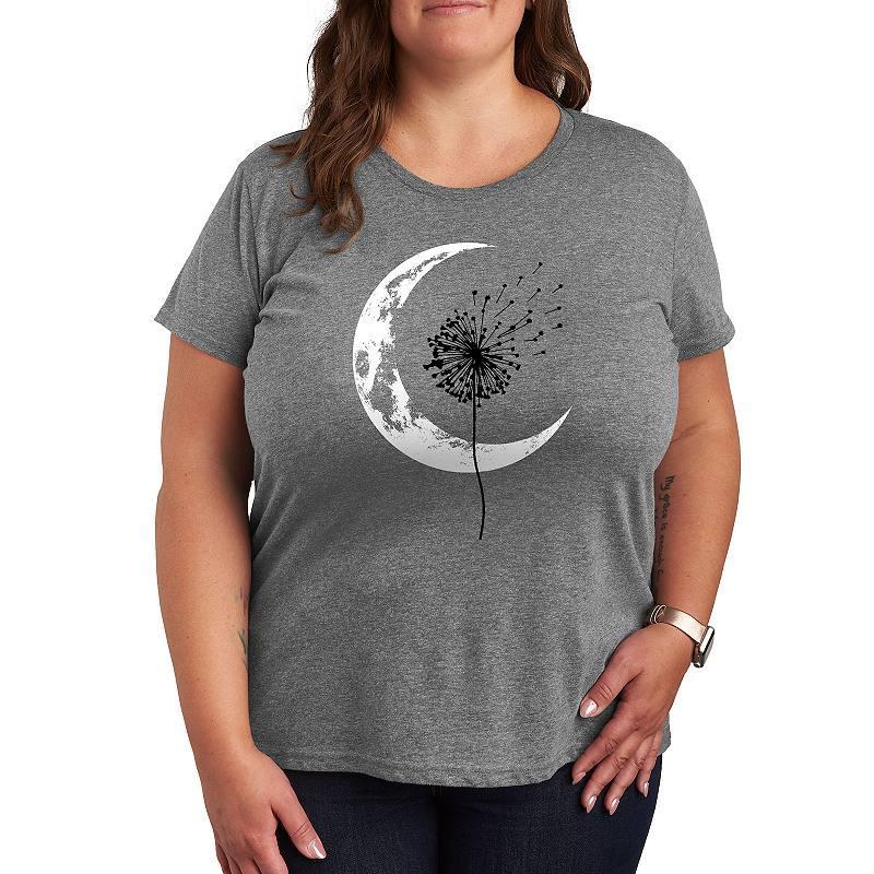 Plus Dandelion Crescent Moon Graphic Tee, Womens Grey Gray Product Image