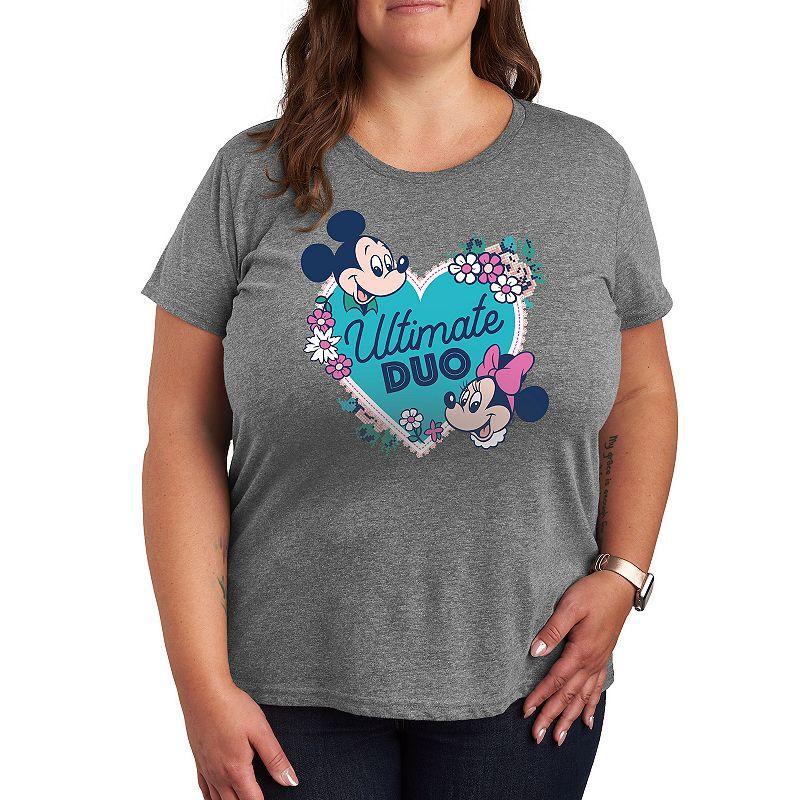 Disneys Mickey & Minnie Mouse Plus Size Ultimate Duo Graphic Tee, Womens Grey Gray Product Image