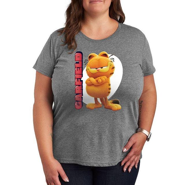 Plus The Garfield Movie Vertical Graphic Tee, Womens Grey Gray Product Image