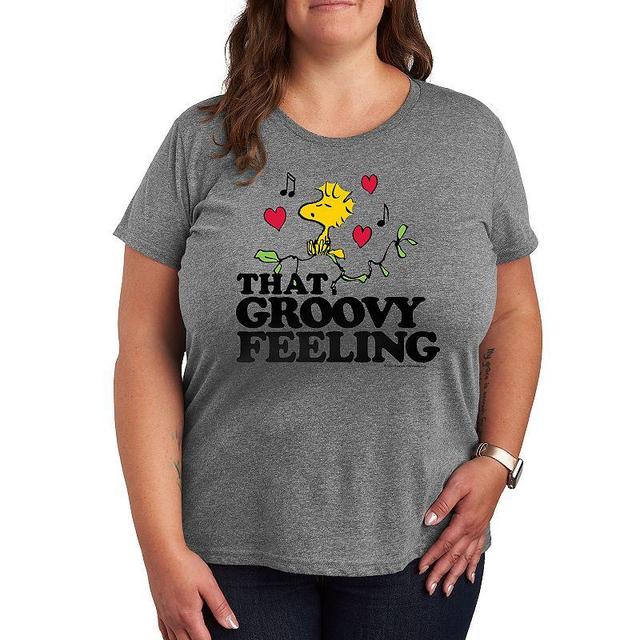 Plus Size Peanuts Groovy Feeling Graphic Tee, Womens Grey Gray Product Image