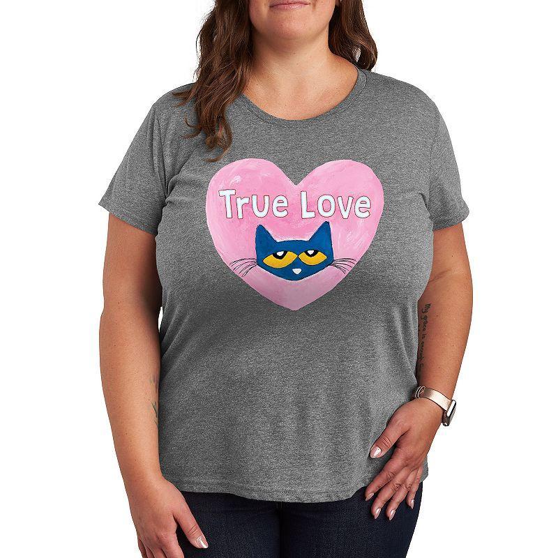 Plus Pete the Cat True Love Graphic Tee, Womens Grey Gray Product Image