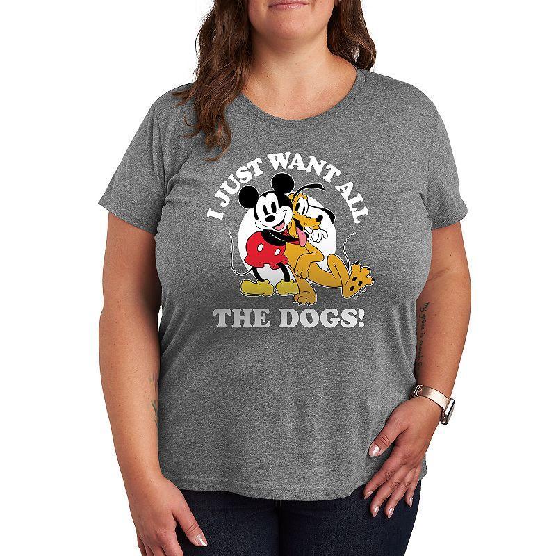 Disneys Mickey Mouse & Pluto Plus Just Want All Dogs Graphic Tee, Womens Grey Gray Product Image