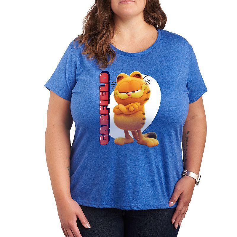 Plus The Garfield Movie Vertical Graphic Tee, Womens Grey Gray Product Image