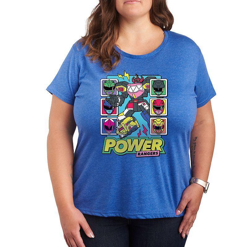 Plus Size Power Rangers Zord Heads Graphic Tee, Womens Grey Royal Blue Product Image