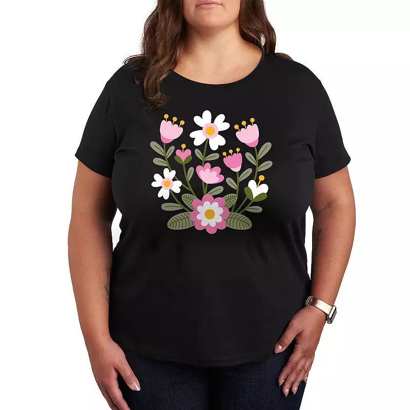 Plus Scandinavian Flower Cluster Graphic Tee, Womens Product Image