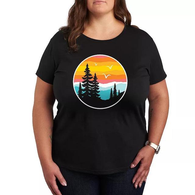 Womens Round Sunset Mountain Graphic Tee, Girls Product Image