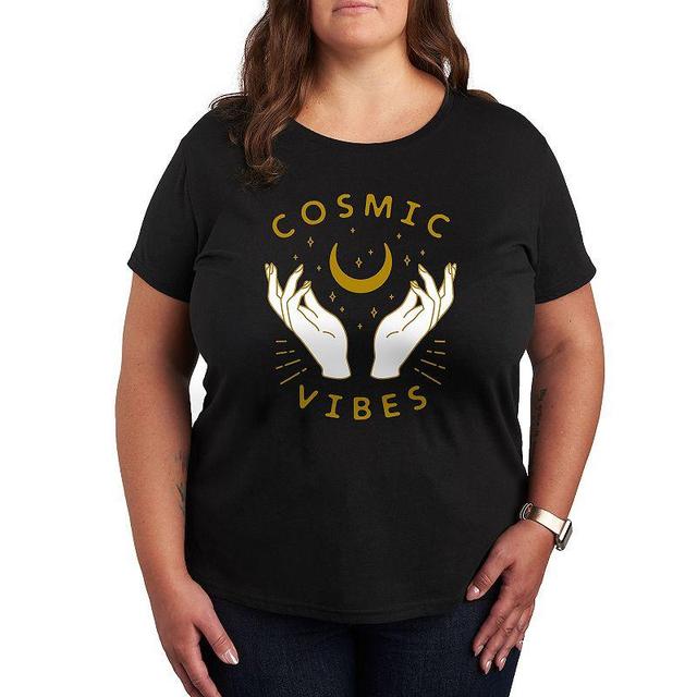 Plus Cosmic Vibes Graphic Tee, Womens Black Product Image