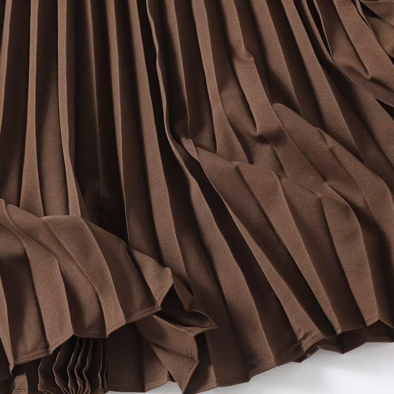 Plain Accordion Pleated Midi A-Line Skirt Product Image