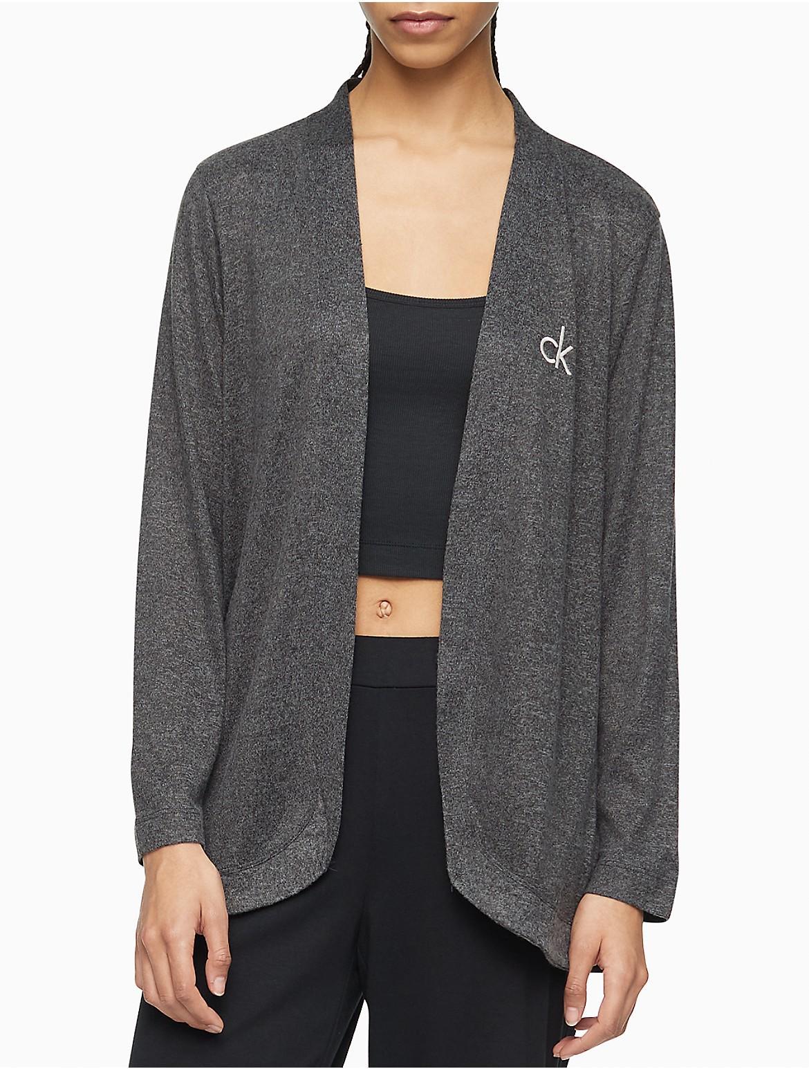 Calvin Klein Womens Aurora Comfort CK Logo Open Front Sleep Cardigan - Grey - M Product Image