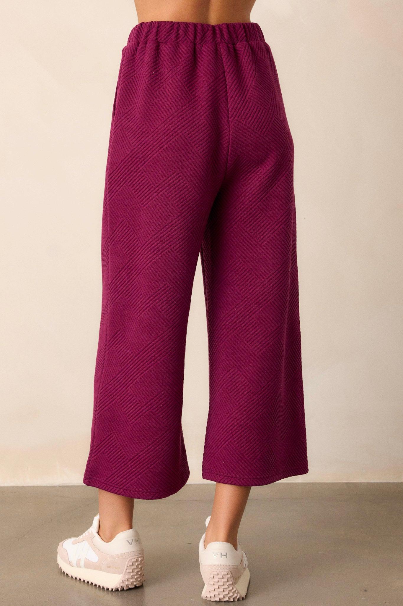 Tell Me Dark Sangria Cropped Textured Pants Product Image