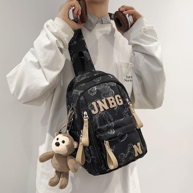 Bear Print Lettering Applique Nylon Sling Bag Product Image