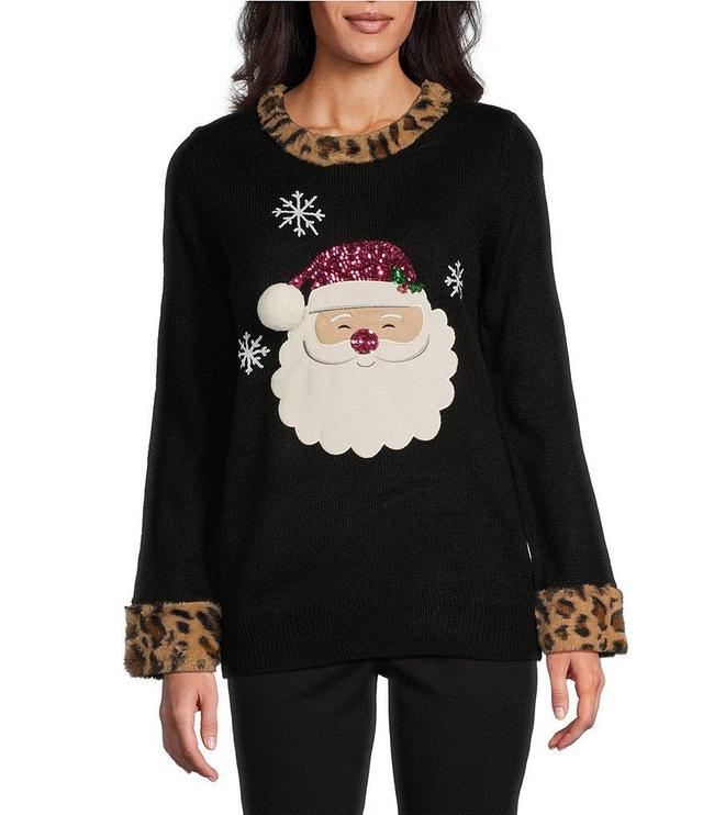 Lisa International Faux Fur Trim Crew Neck Santa Christmas Sweater Product Image