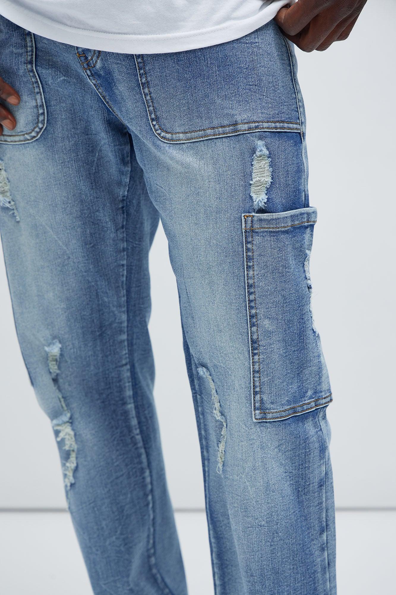 Alex Straight Cargo Jeans - Light Wash Product Image