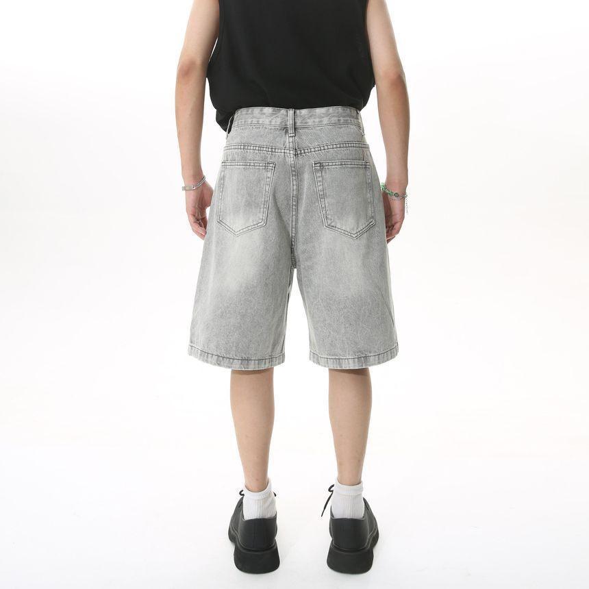 Mid Rise Washed Denim Shorts Product Image