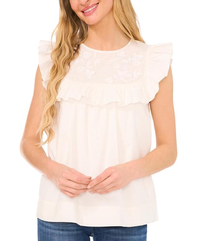 CeCe Womens Ruffled Embroidered Blouse Product Image