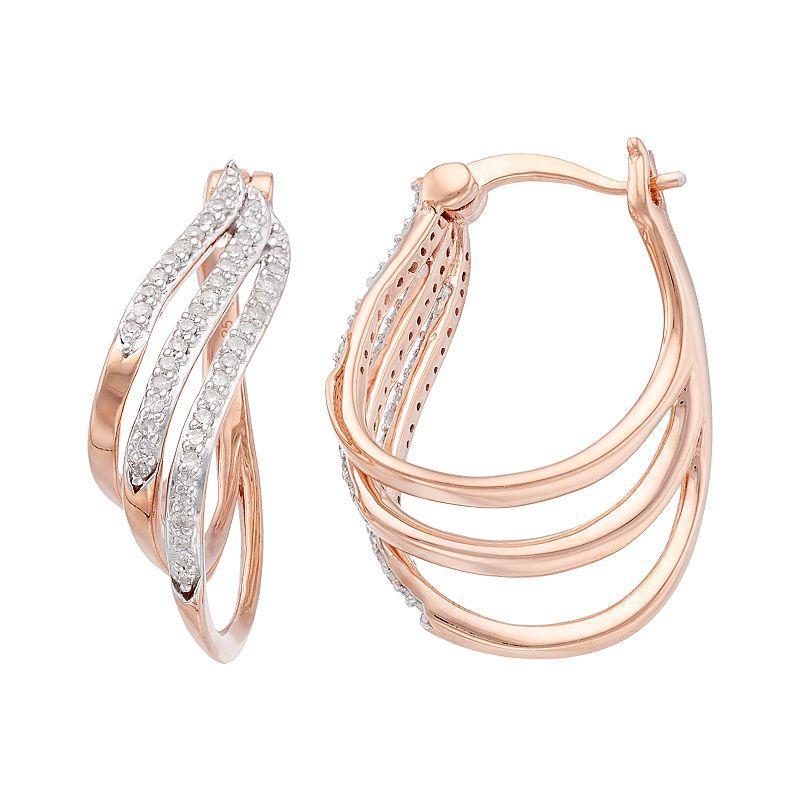 14k Rose Gold Over Silver 1/3 Carat T.W. Diamond U-Hoop Earrings, Womens, White Product Image