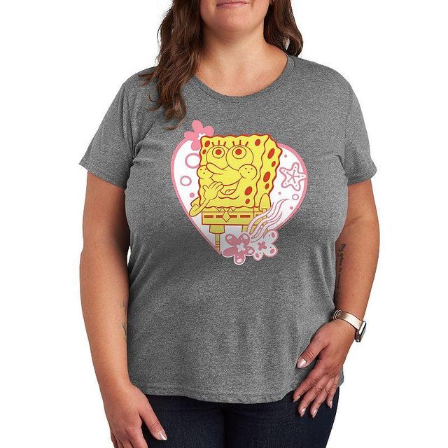 Plus Size SpongeBob Squarepants Spongebob Heart Graphic Tee, Womens Grey Royal Blue Product Image