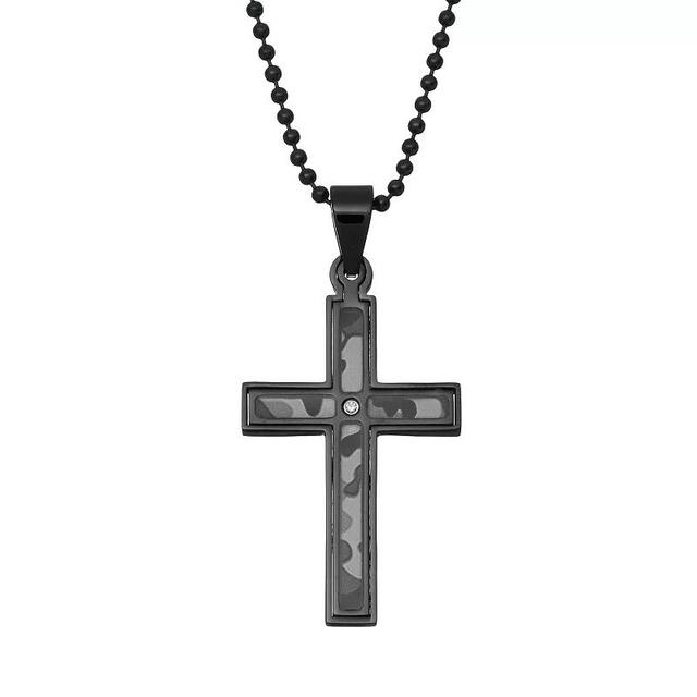 Diamond Accent Black Stainless Steel Camouflage Cross Pendant Necklace - Men, Mens White Product Image