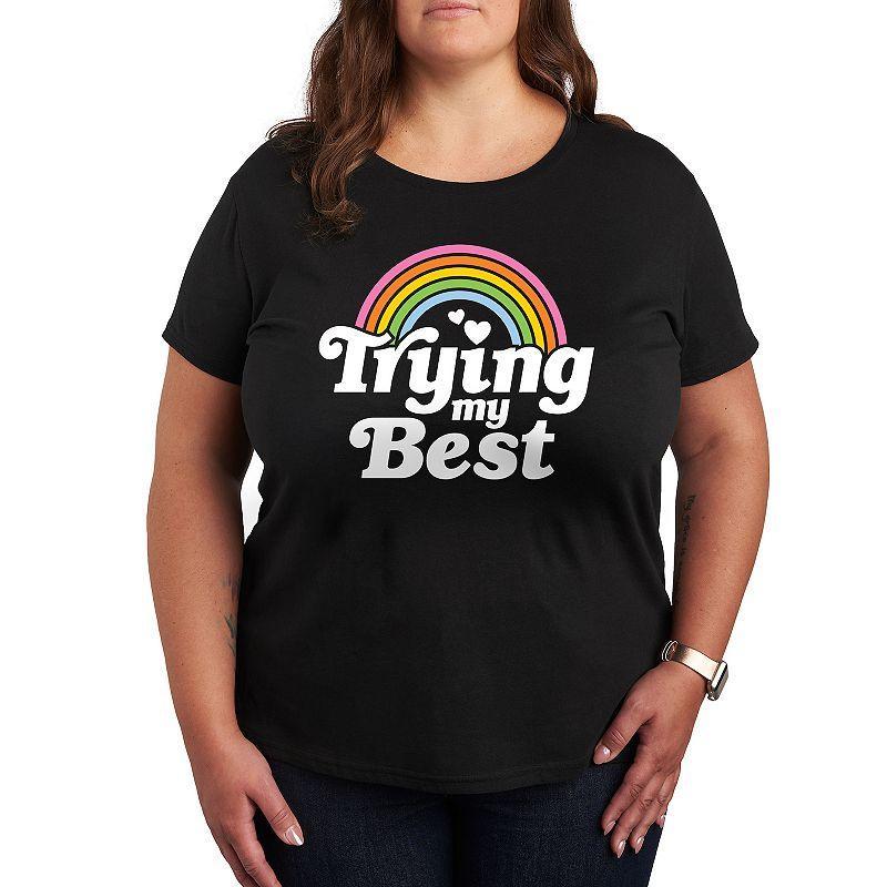 Plus Trying My Best Rainbow Graphic Tee, Womens Product Image