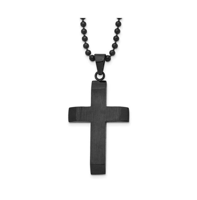 Chisel Brushed Black Ip-plated Cross Pendant Ball Chain Necklace Product Image