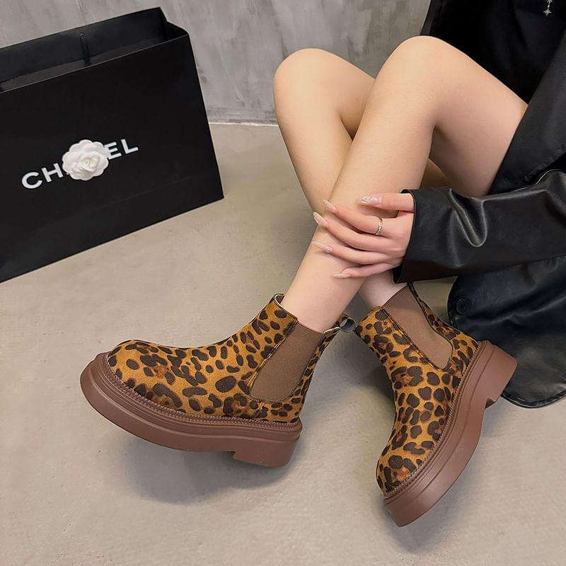 Leopard Print Platform Short Chelsea Boots Product Image