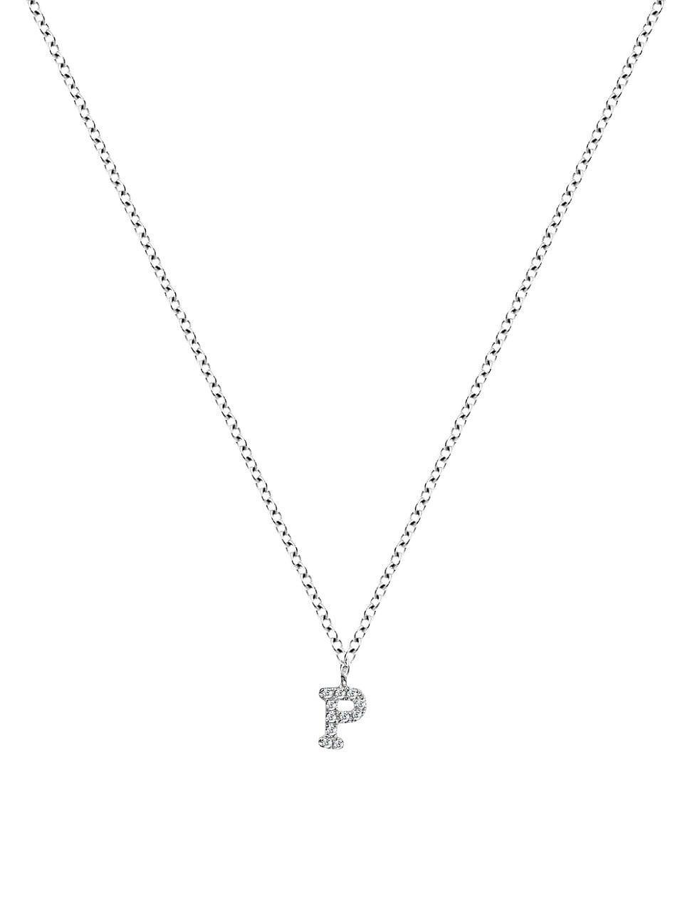 Womens 14K White Gold Diamond Intial Pendant Necklace Product Image