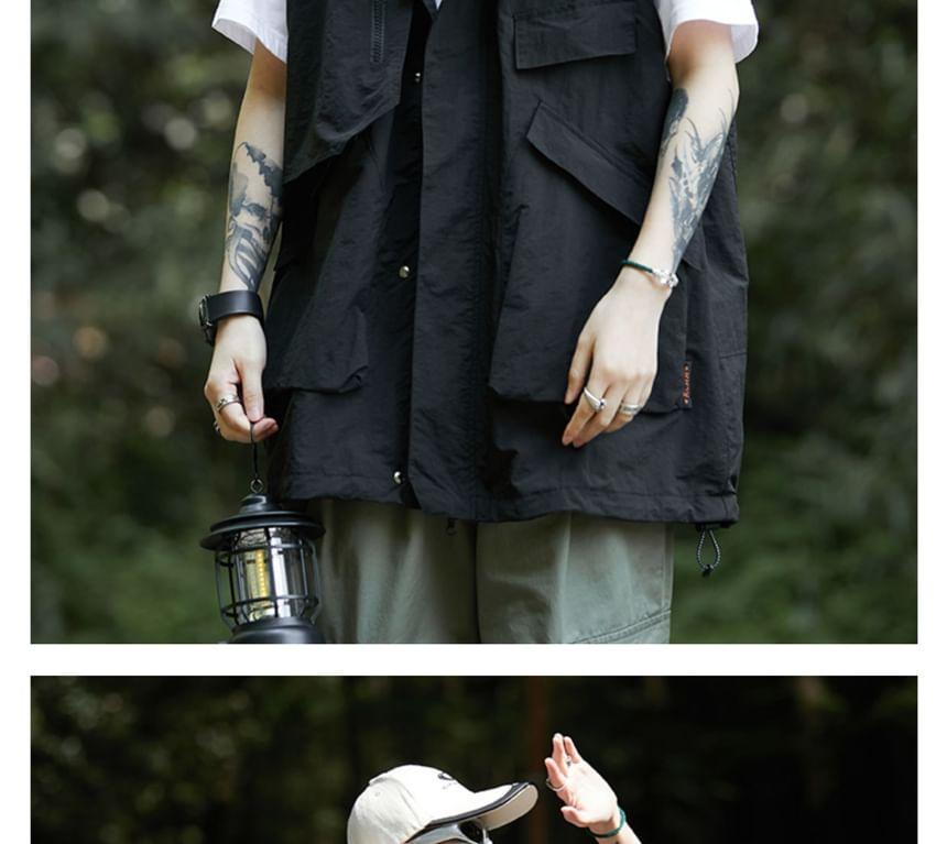 Plain Hooded Zip-Up Cargo Vest Product Image