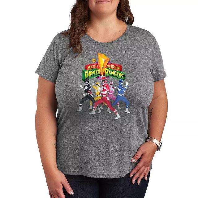 Plus Power Rangers Retro Graphic Tee, Womens Grey Gray Product Image