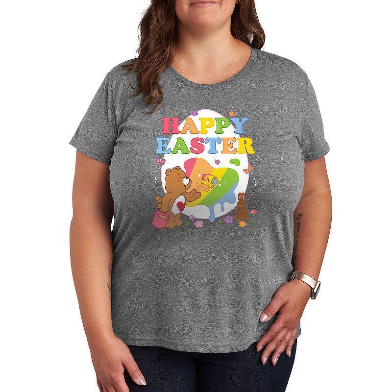 Plus Care Bears Happy Easter Egg Graphic Tee, Womens Grey Gray Product Image