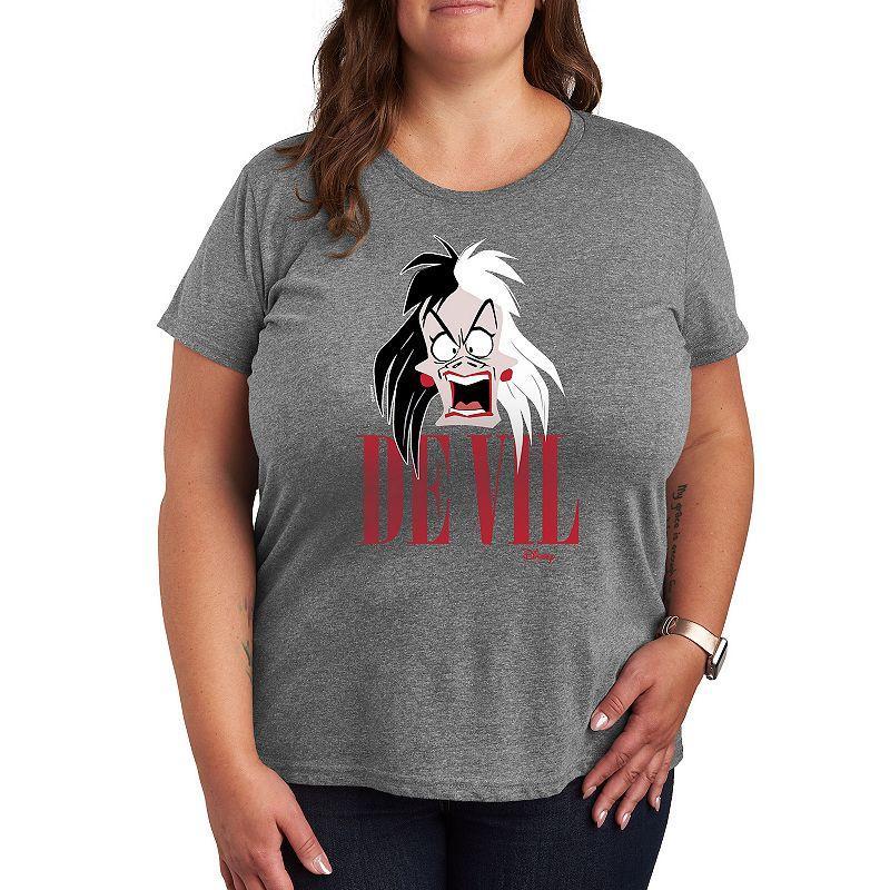 Disneys 101 Dalmations Cruella Plus Size De Vil Graphic Tee, Womens Heather Grey Product Image