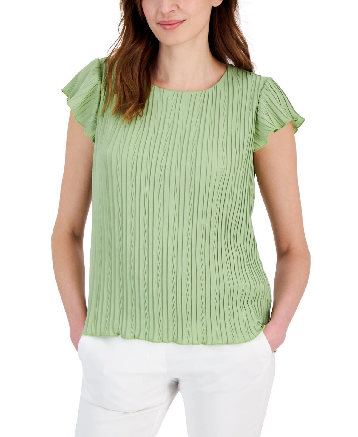 T Tahari Womens Flutter-Sleeve Pleated Top Product Image